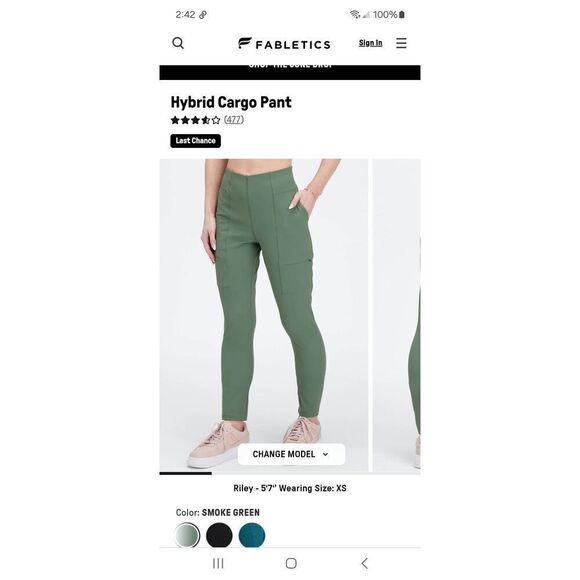 XXL Fabletics Smoke Green High Waist Hybrid Cargo Pants- Need Seam Repaired - Picture 1 of 8